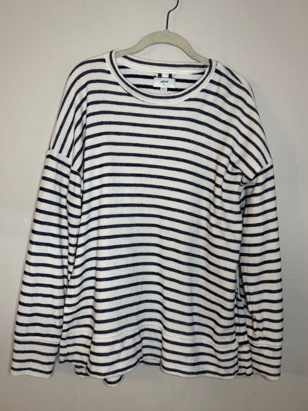 Aerie Nautical Navy Striped Terry Oversized Long Sleeve Shirt